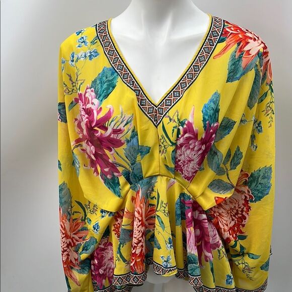 Flying Tomato Yellow Peplum Blouse with Dolman Sleeves - Picture 1 of 4